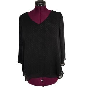 Women's Jennifer Lopez Sheer Black Flowy Polka Dot Blouse - Size Medium
